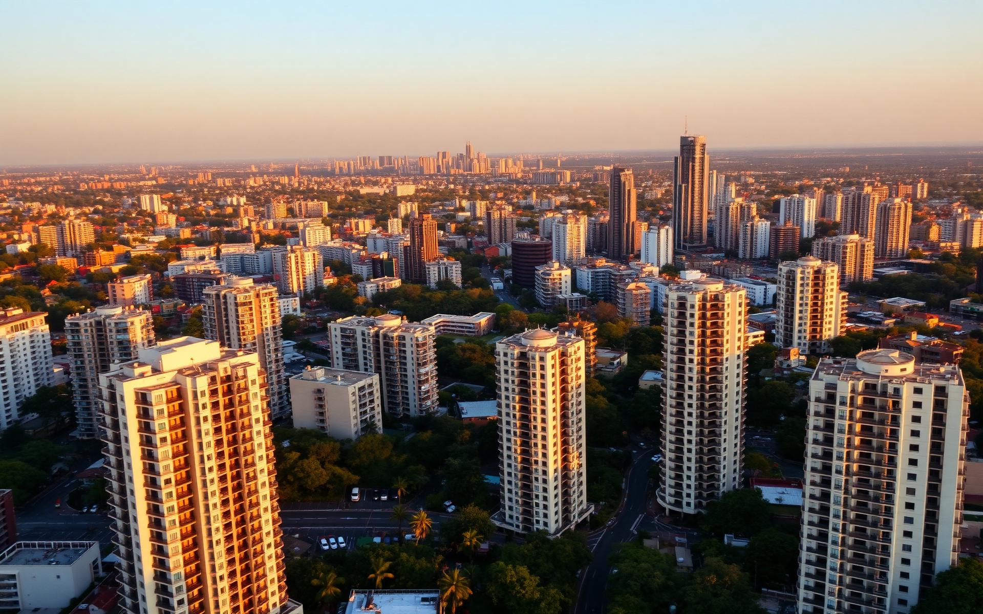 Apartment towers above the Nairobi skyline at golden hour